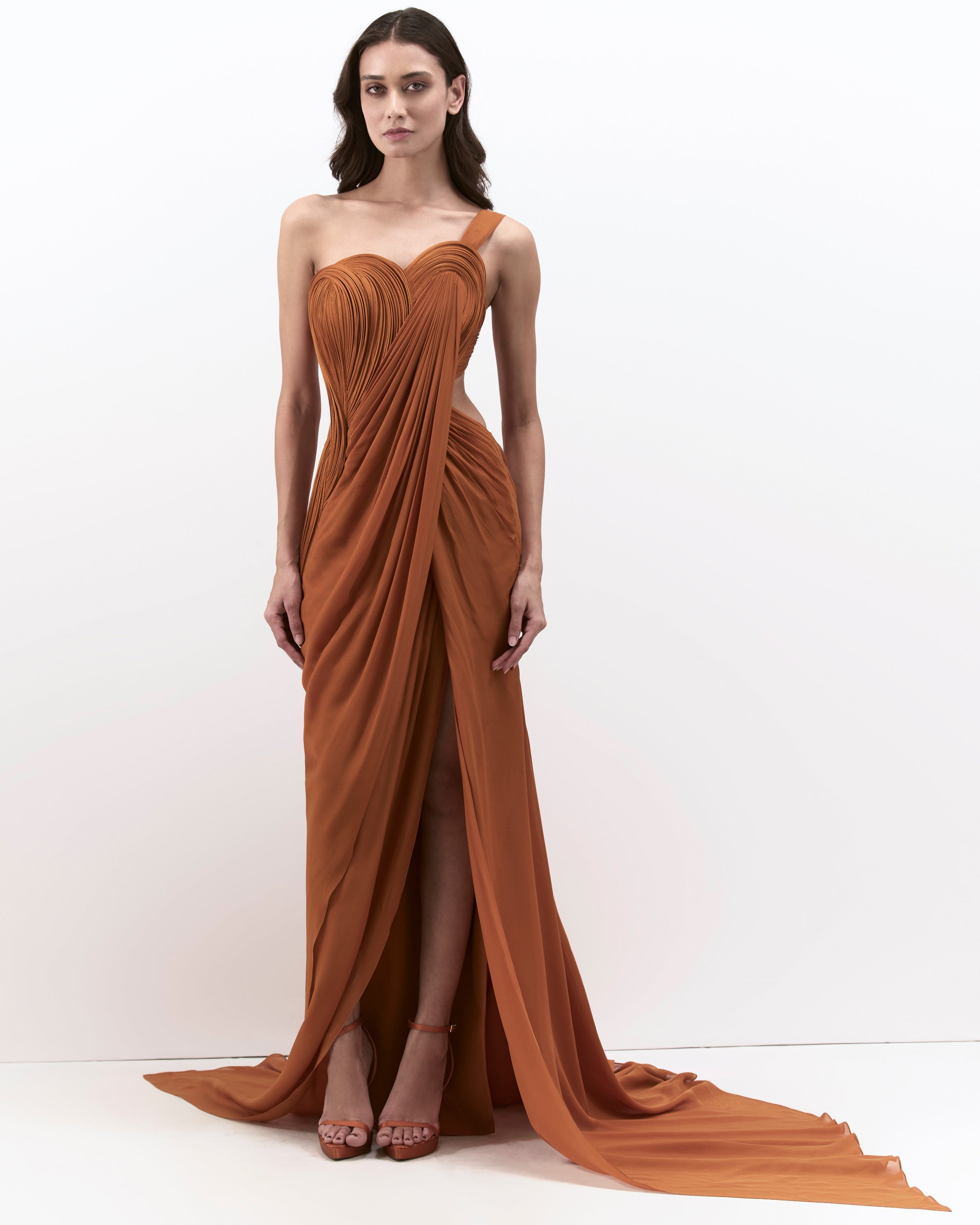 The Ochre Corset Drape Sari Gown