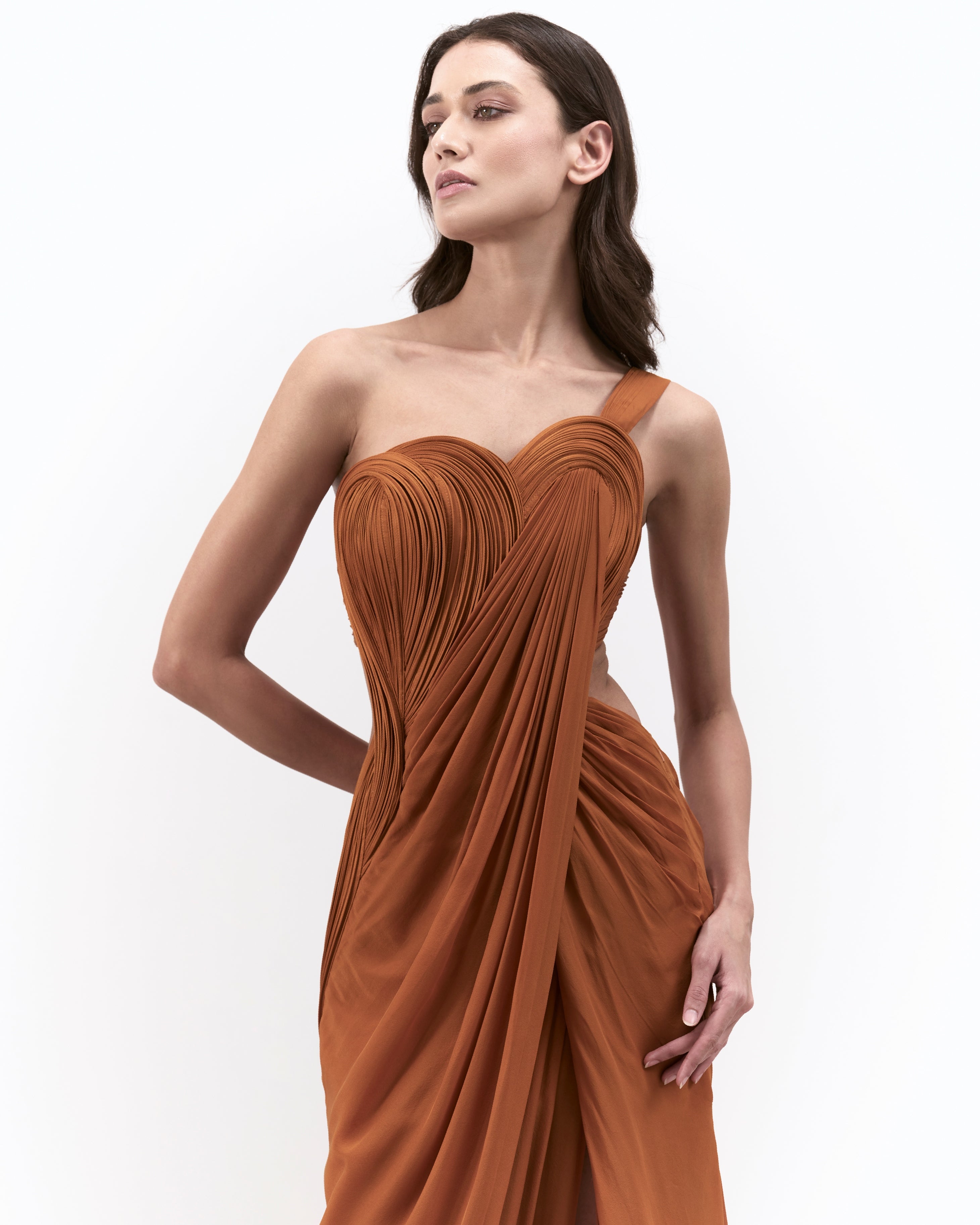 The Ochre Corset Drape Sari Gown