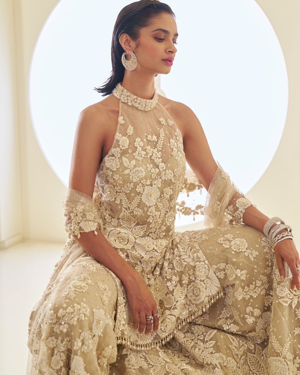 Nude Three-Dimensional Sharara Set