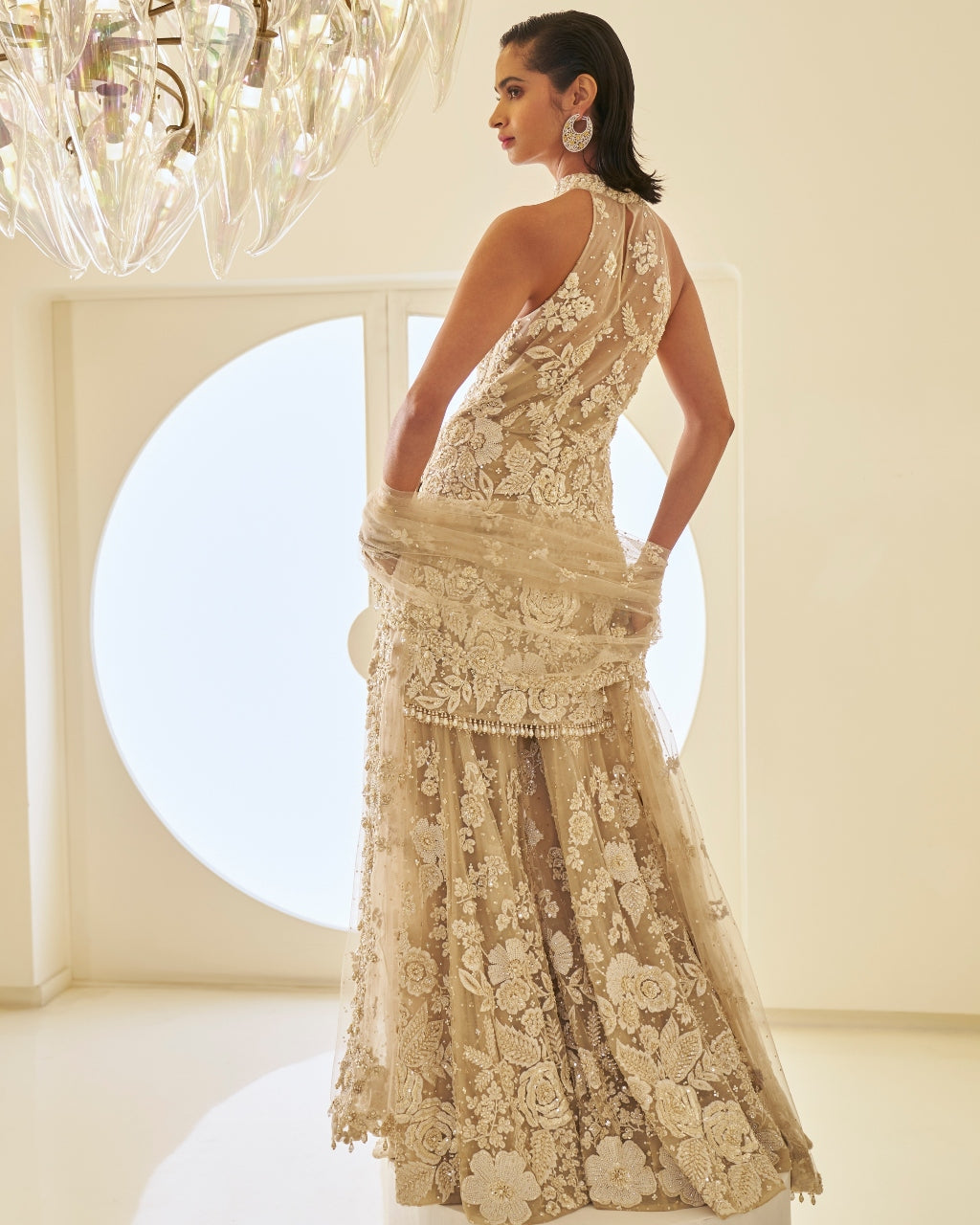 Nude Three-Dimensional Sharara Set