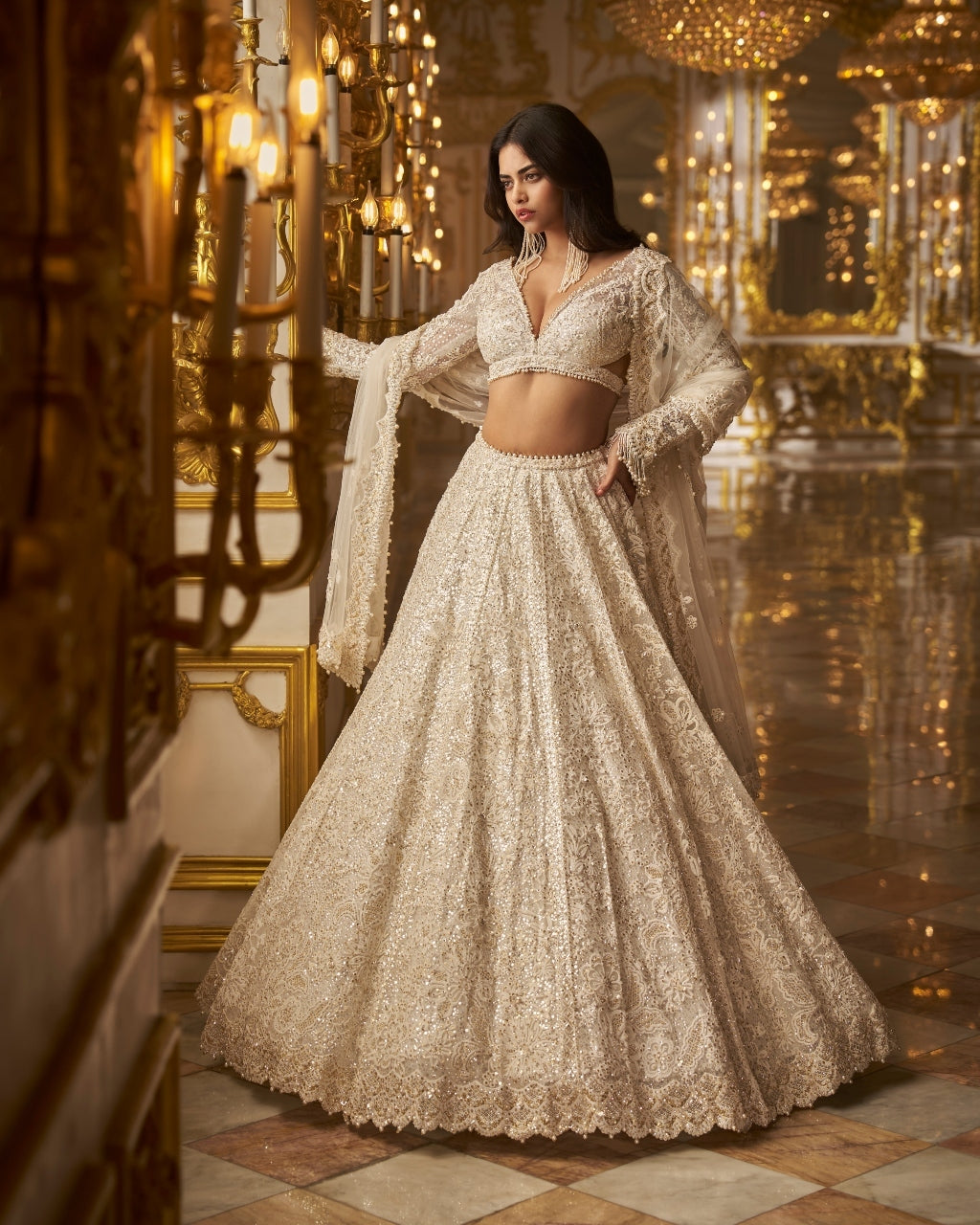 Ivory Gold Floral Lehenga Set