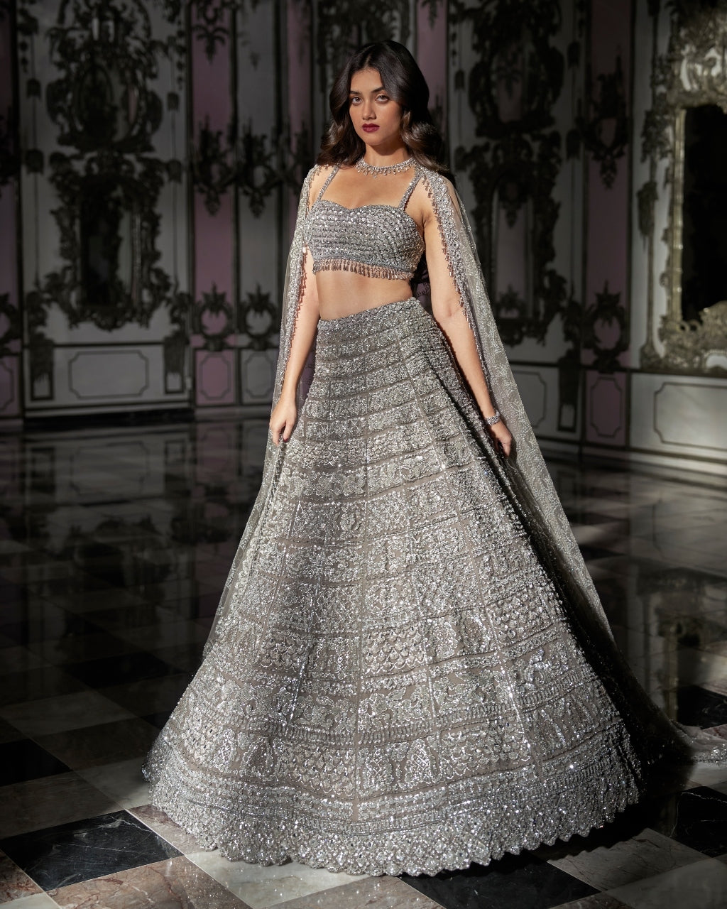 Antique Silver Lehenga Set