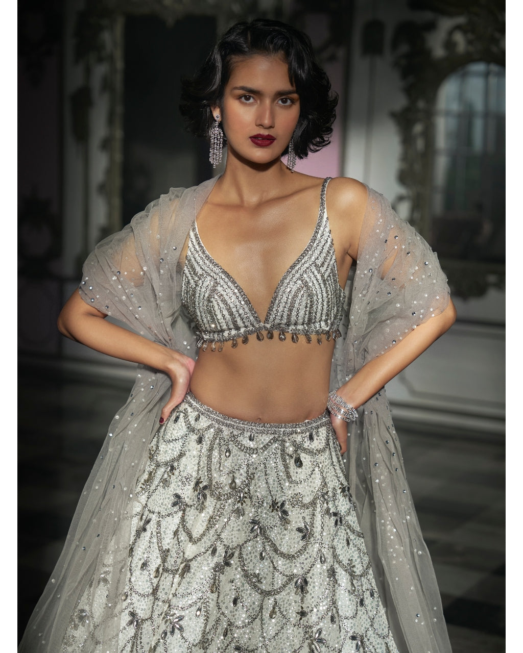 White Chandelier Lehenga Set