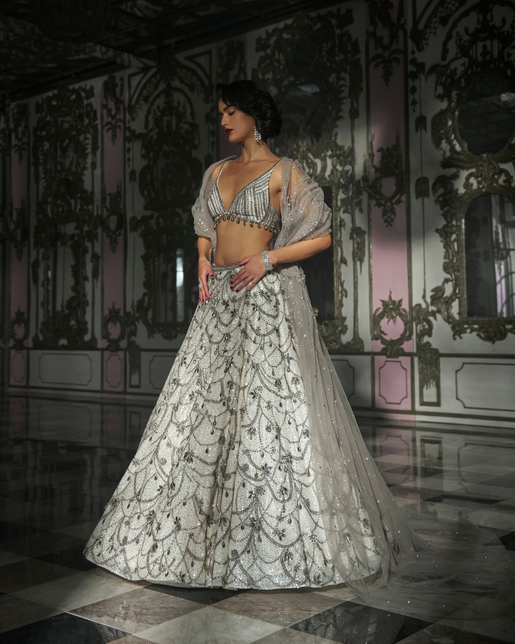 White Chandelier Lehenga Set