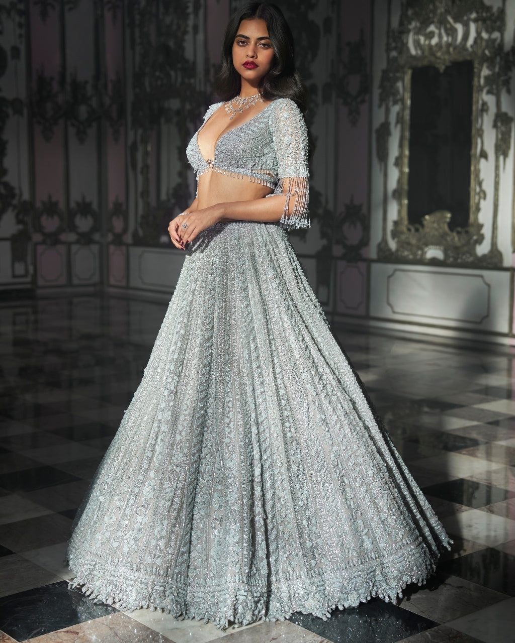 Light Grey Sequin Lehenga Set