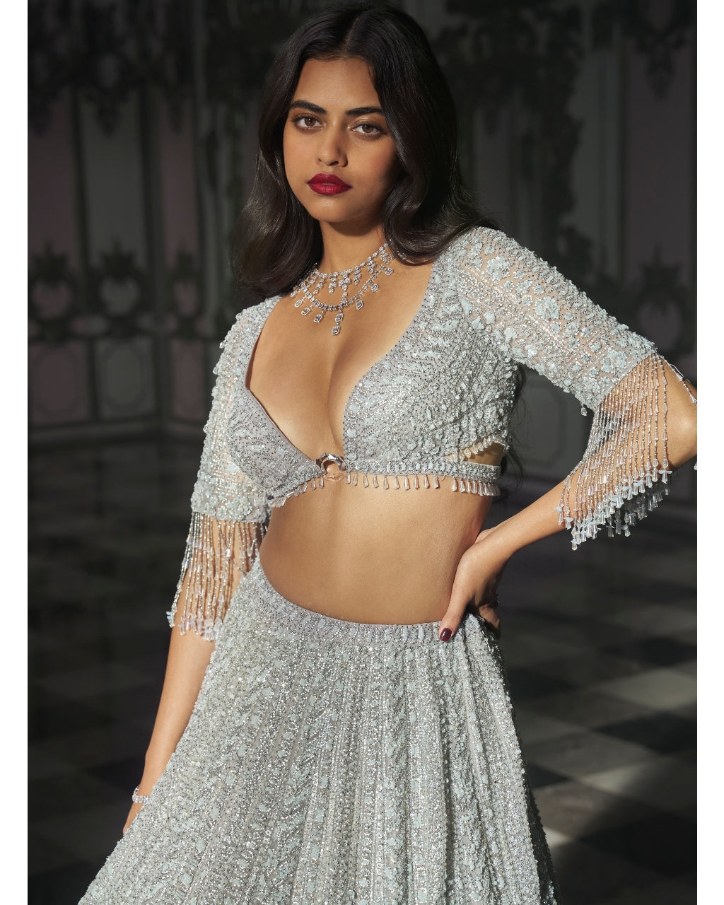 Light Grey Sequin Lehenga Set