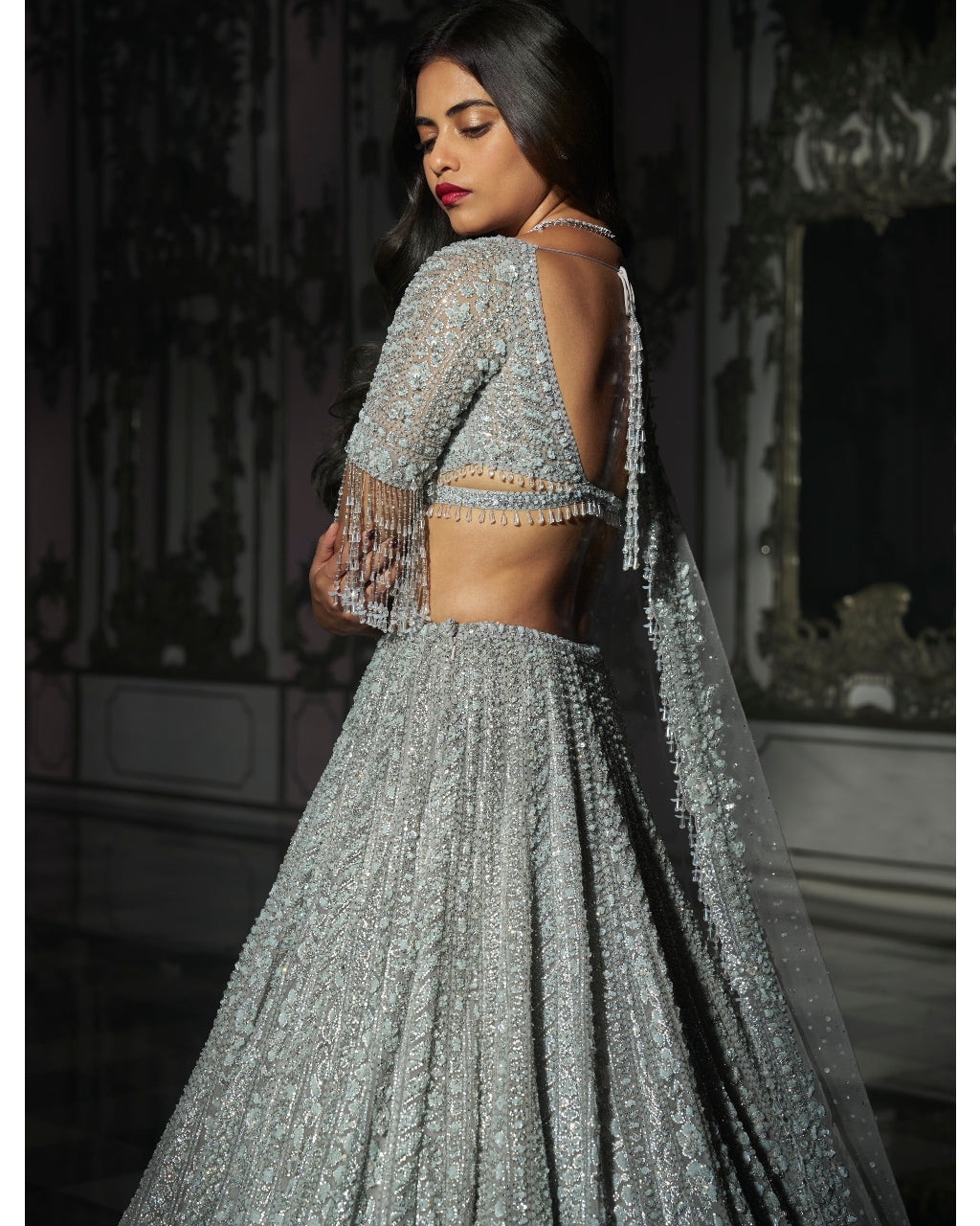 Light Grey Sequin Lehenga Set