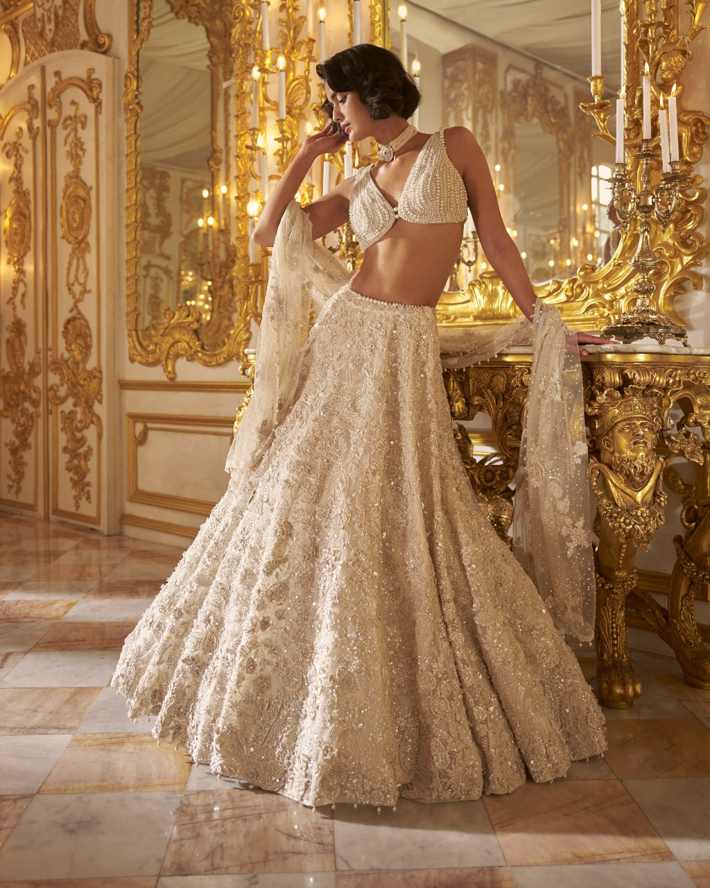 Ivory Three-Dimensional Lehenga Set