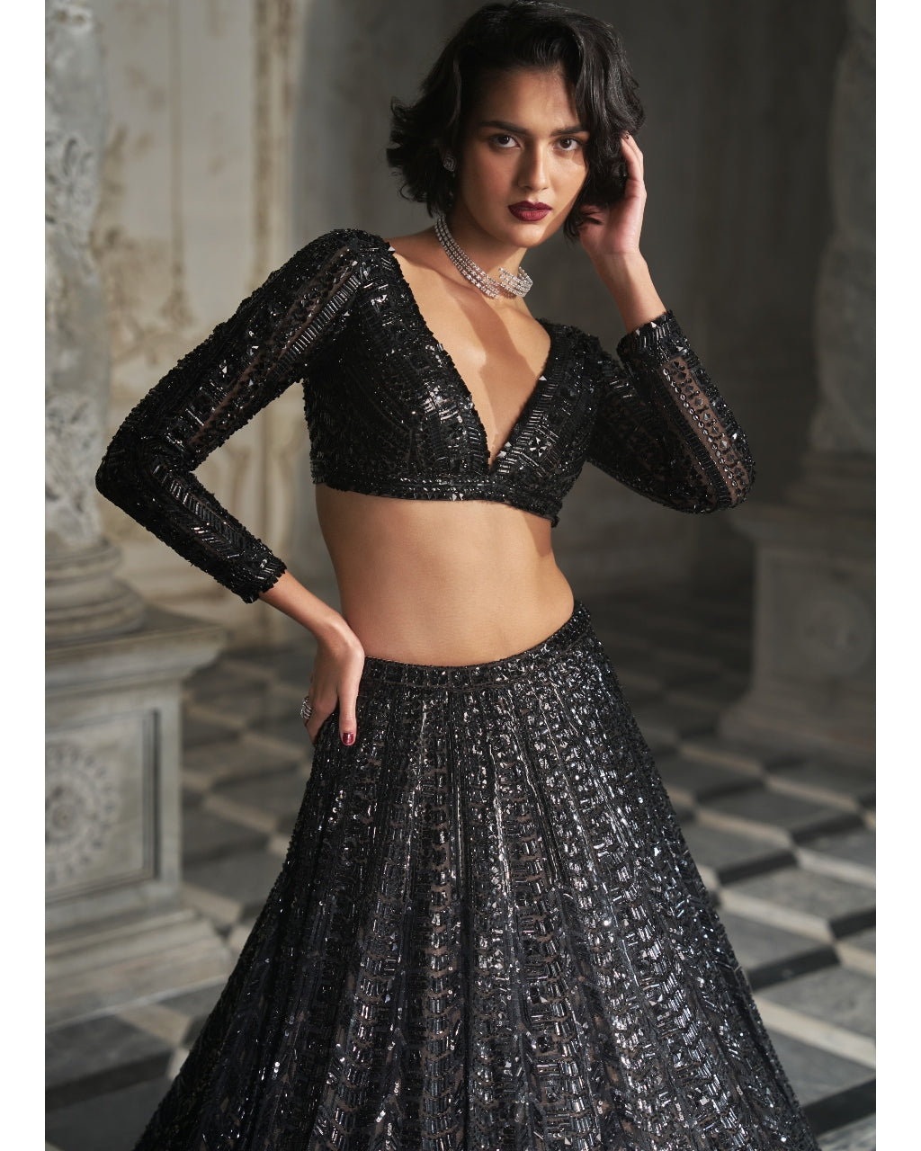 Black Sequin Lehenga Set | Seema Gujral – KYNAH