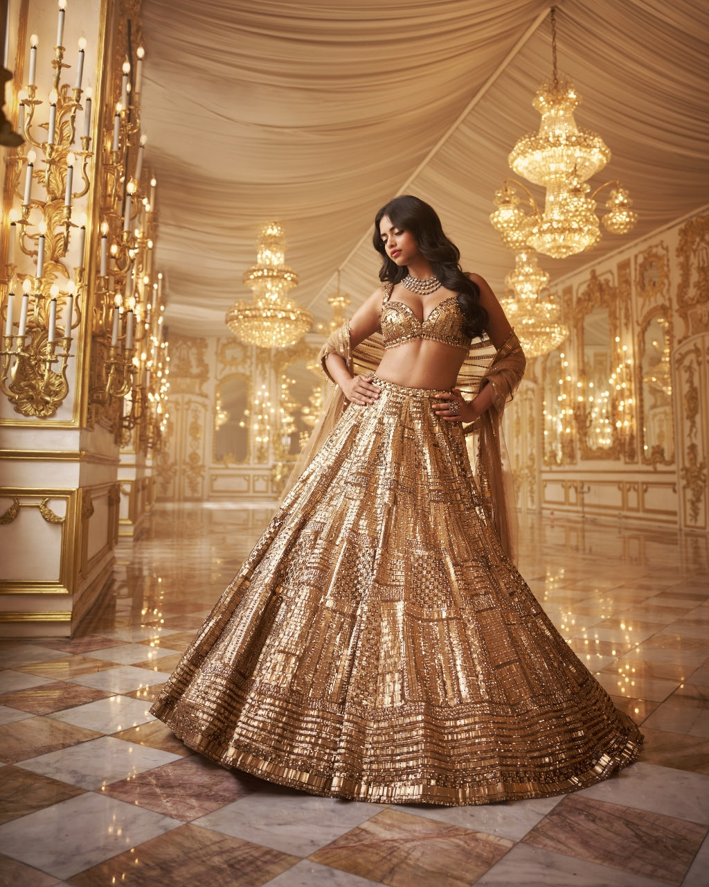 Antique Gold Lehenga Set | Seema Gujral – KYNAH