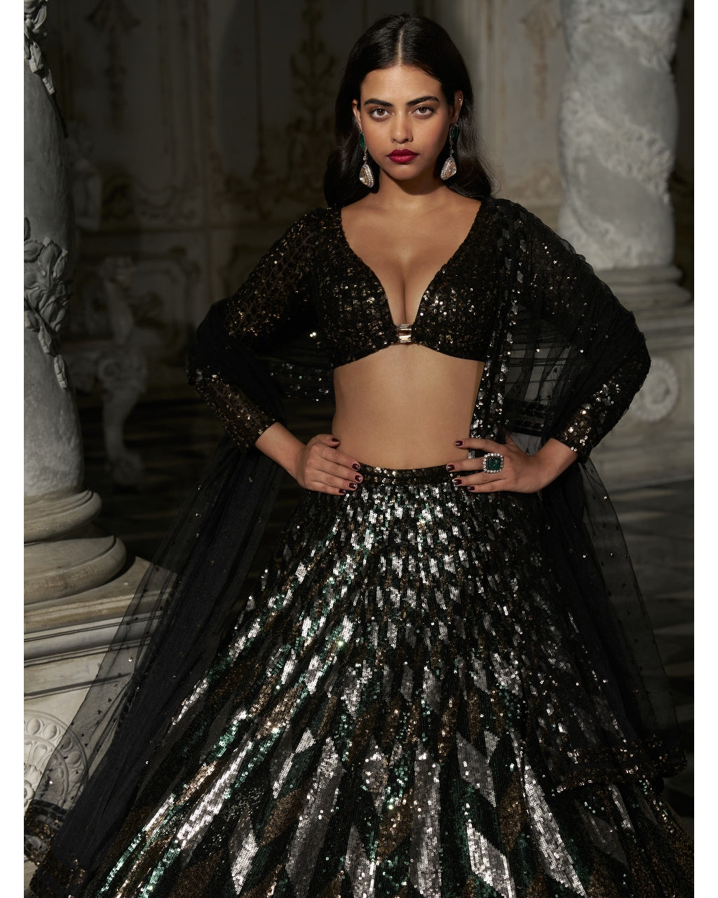 Chevron Sequin Lehenga Set