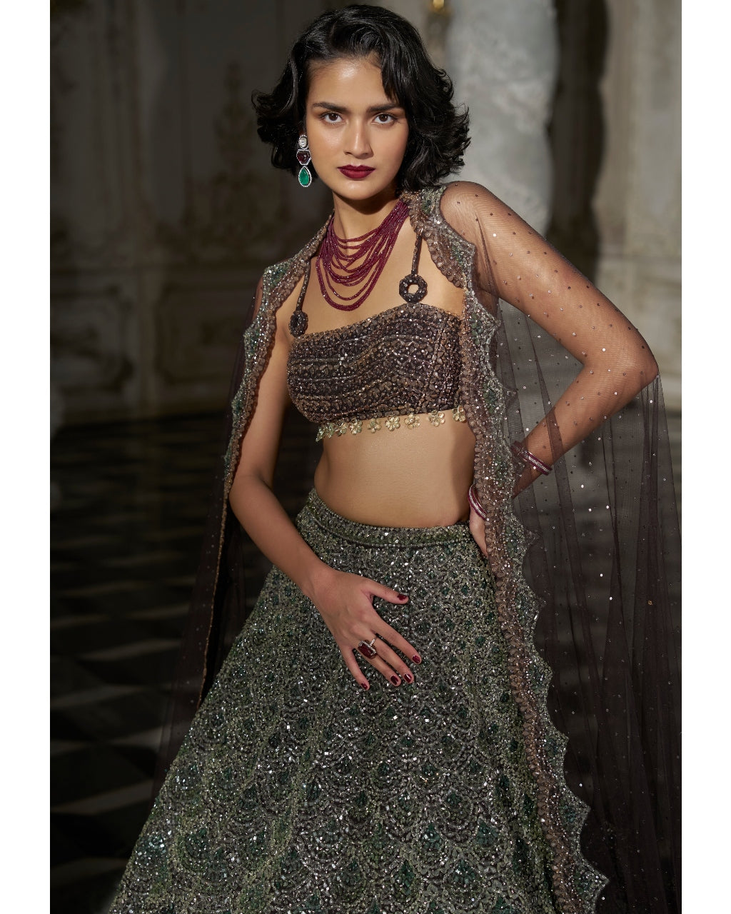 Emerald Green Scalloped Lehenga Set