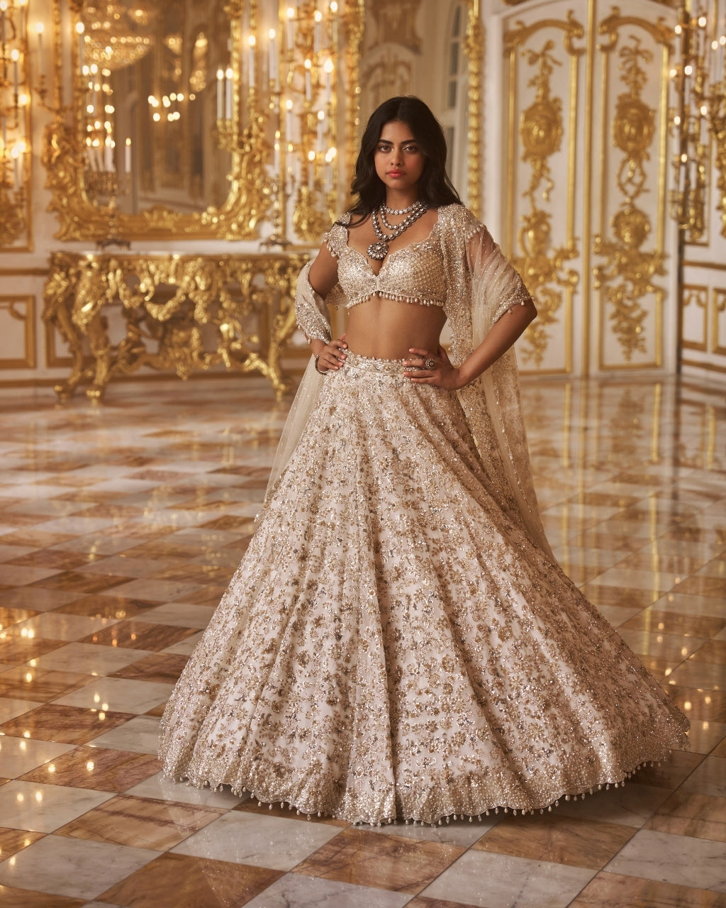 Ivory Sequin Lehenga Set