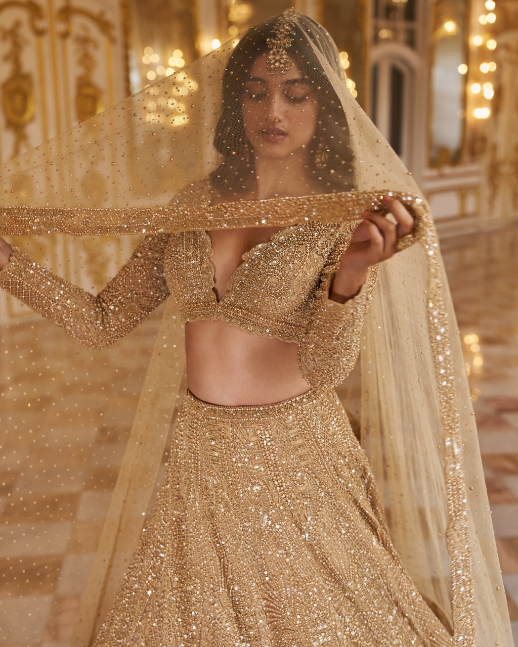 Gold Pearl Lehenga Set