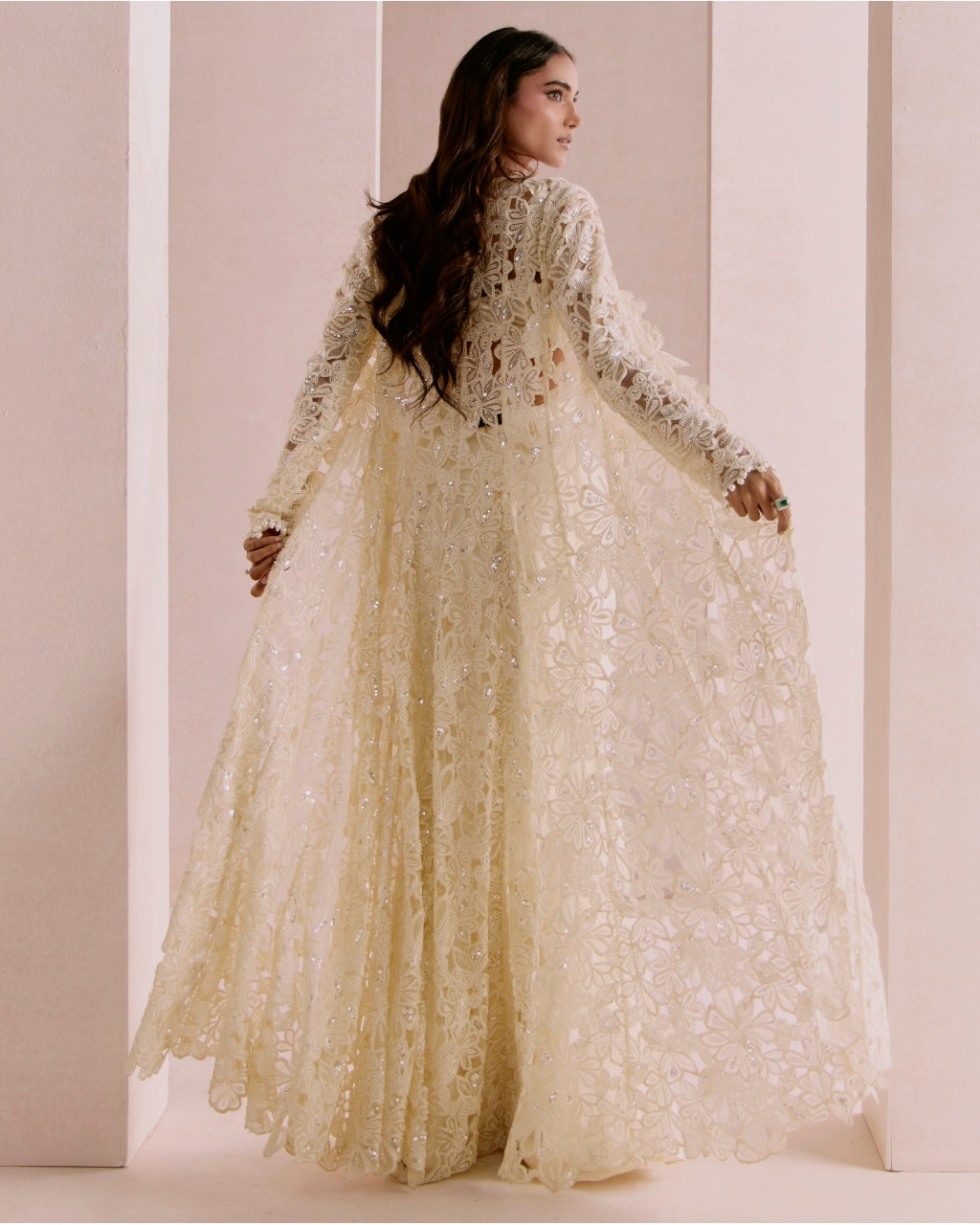 Ivory Floral Cutwork Cape Set