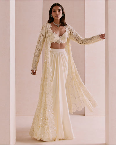 Ivory Floral Cutwork Cape Set