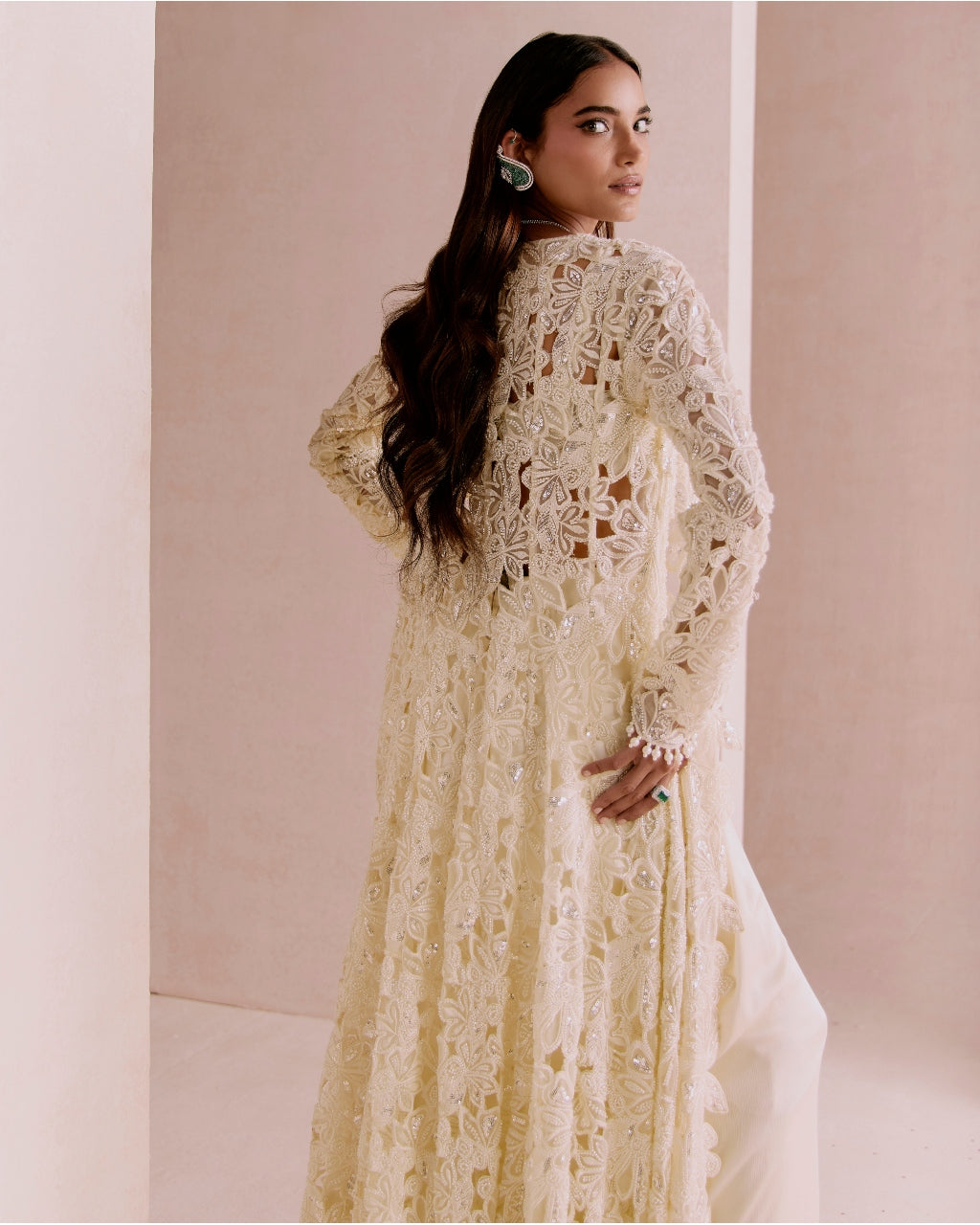 Ivory Floral Cutwork Cape Set