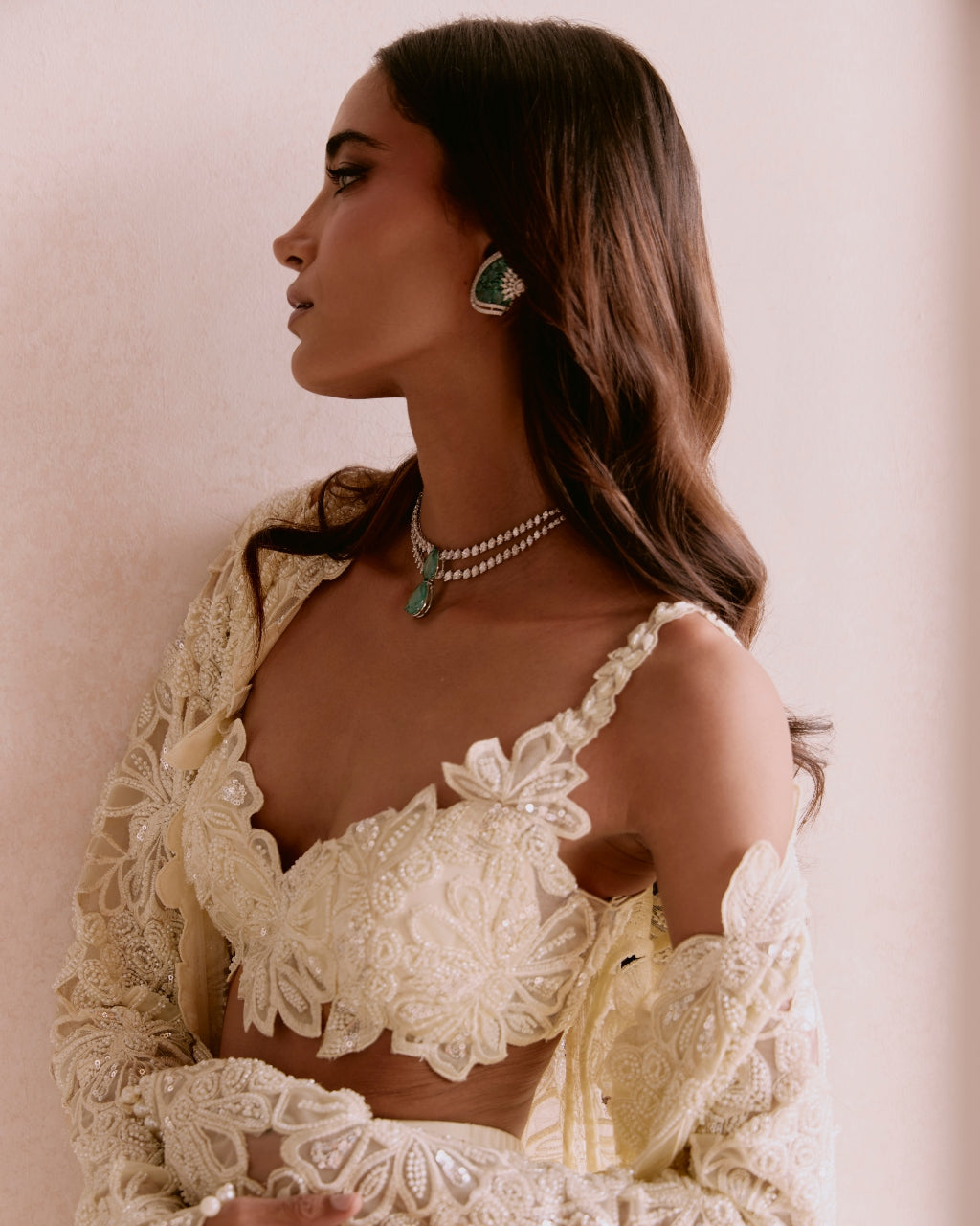 Ivory Floral Cutwork Cape Set