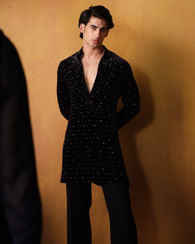 Wine Velvet Cutdana Kurta