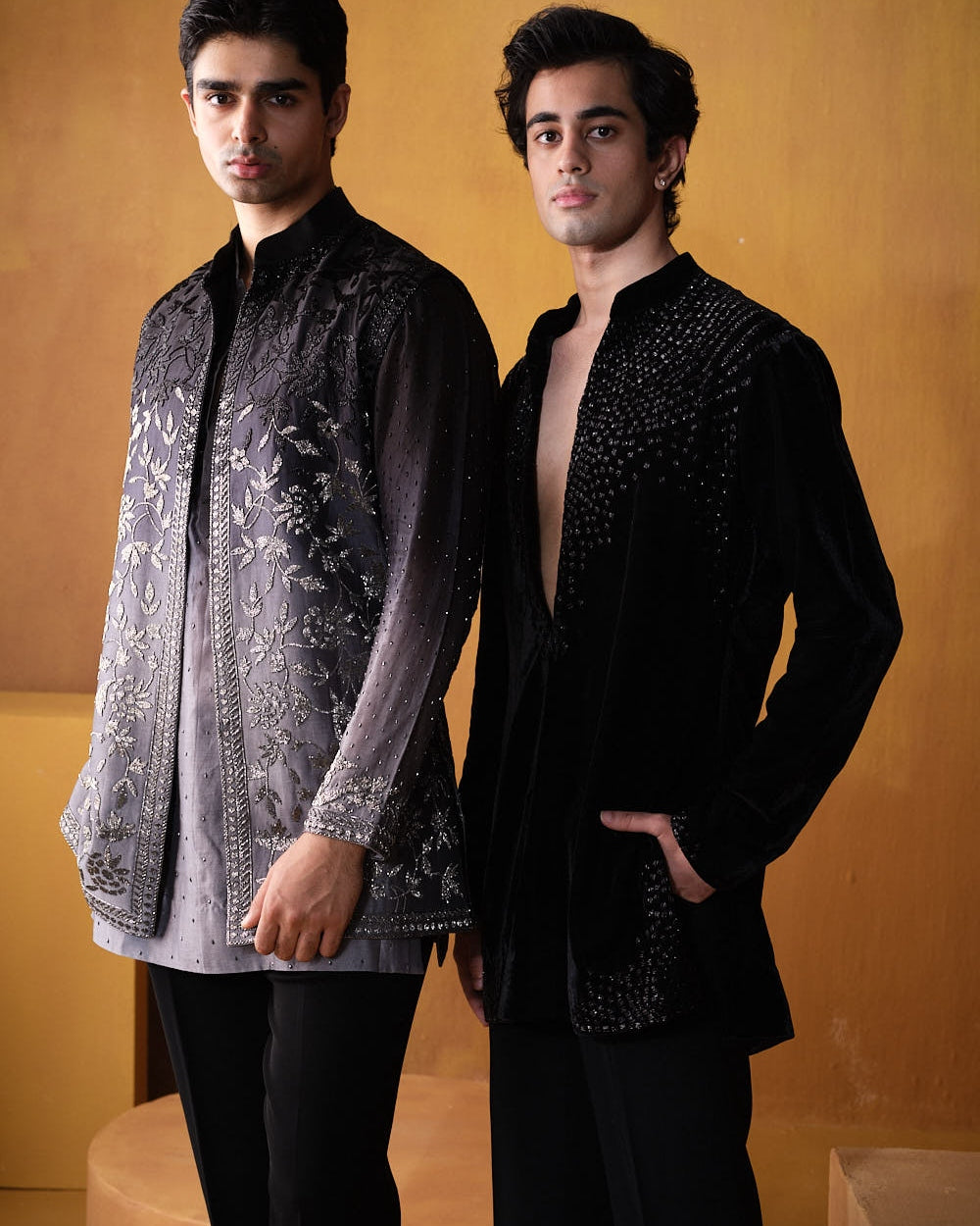 Black Velvet Cutdana Scattered Kurta