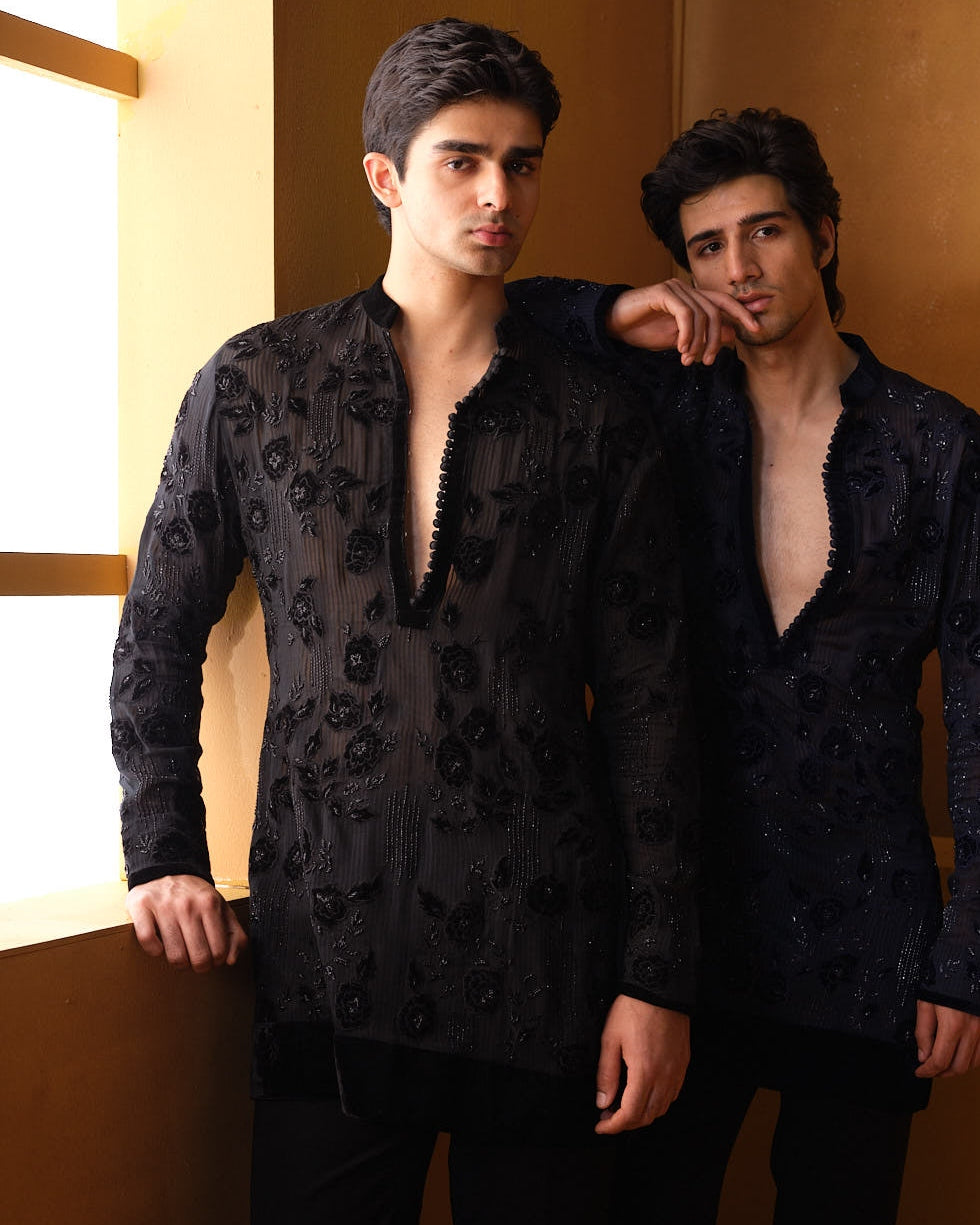 Black Applique Work Kurta