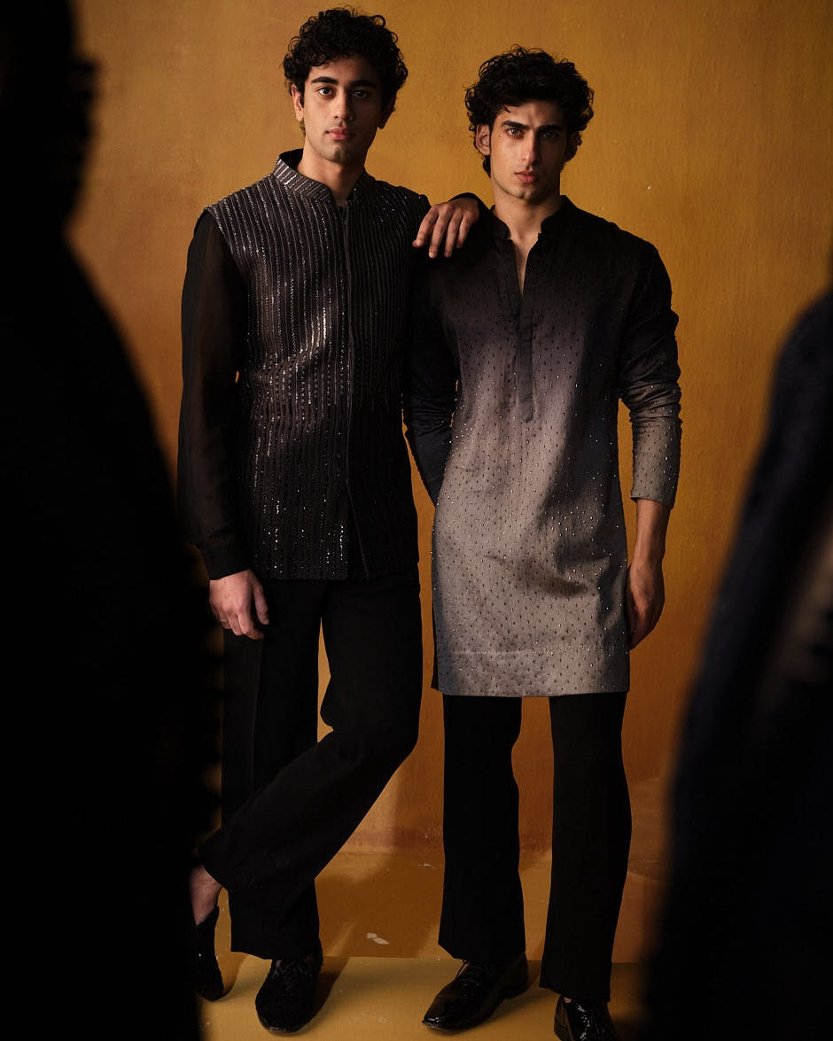 Grey To Black Ombré Nehru Set