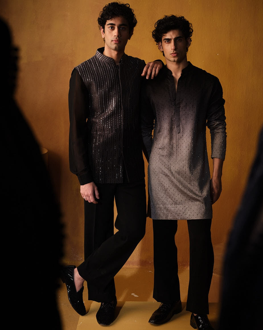 Grey To Black Ombré Nehru Set