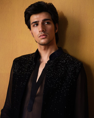 Black Velvet Cutdana Nehru Set