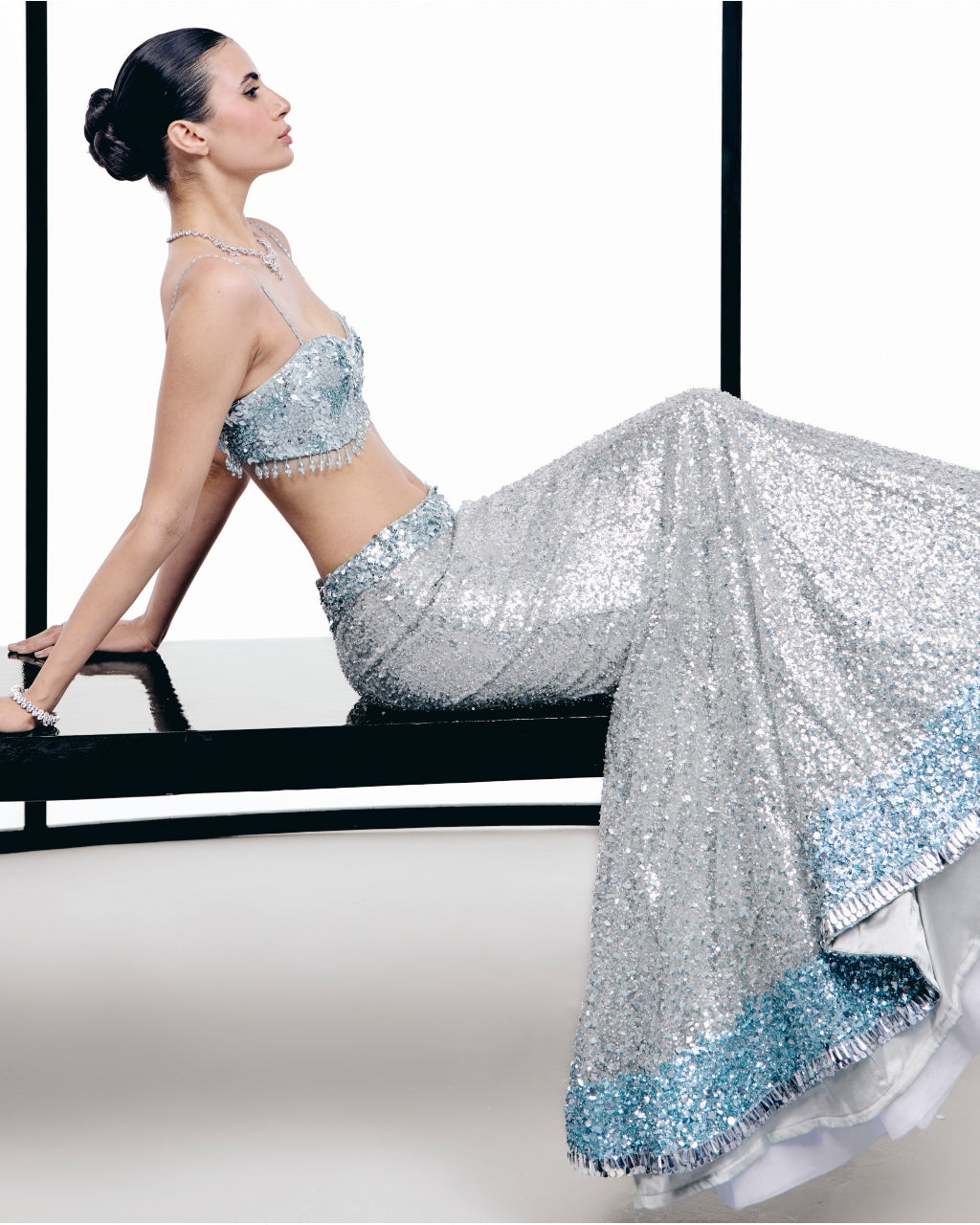 Ice Blue Fishcut Lehnga Set