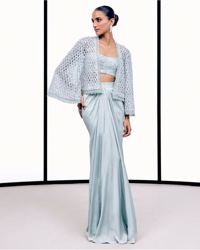 Ice Blue Cutwork Tassel Cape Set