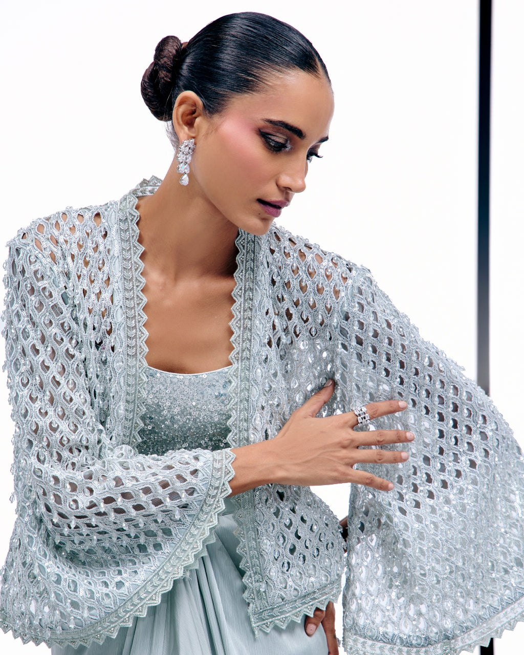 Ice Blue Cutwork Tassel Cape Set