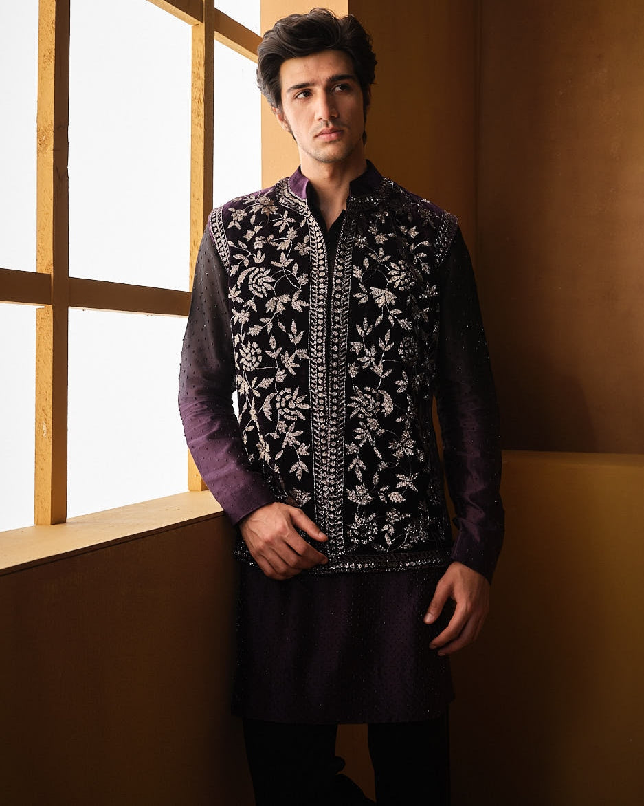 Wine Cutdana Work Nehru Set