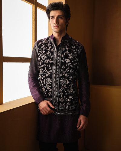 Wine Cutdana Work Nehru Set