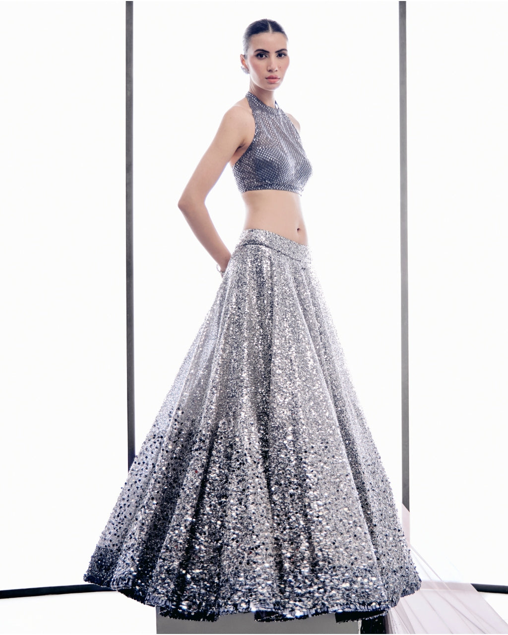Gray Sequins Lehnga Set