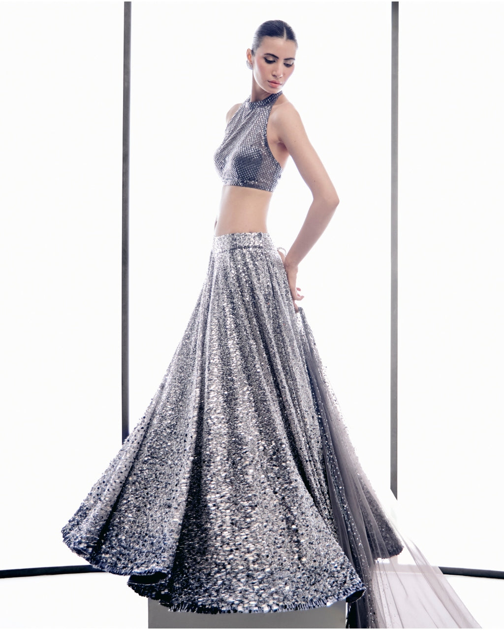 Gray Sequins Lehnga Set