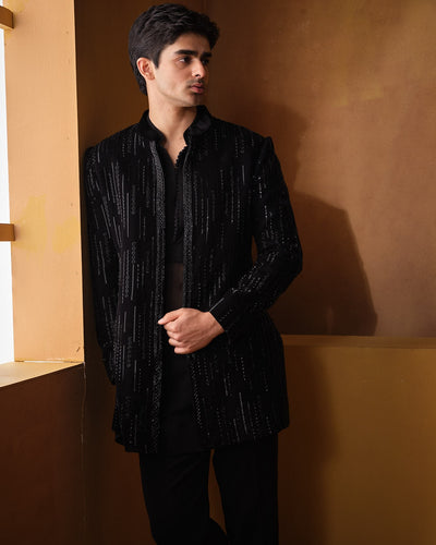 Black Velvet Indo Western Bandhgala Set