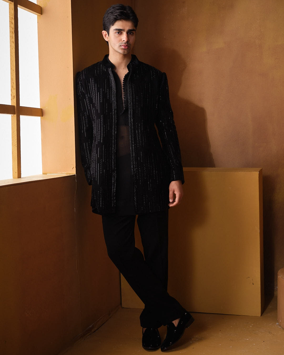 Black Velvet Indo Western Bandhgala Set