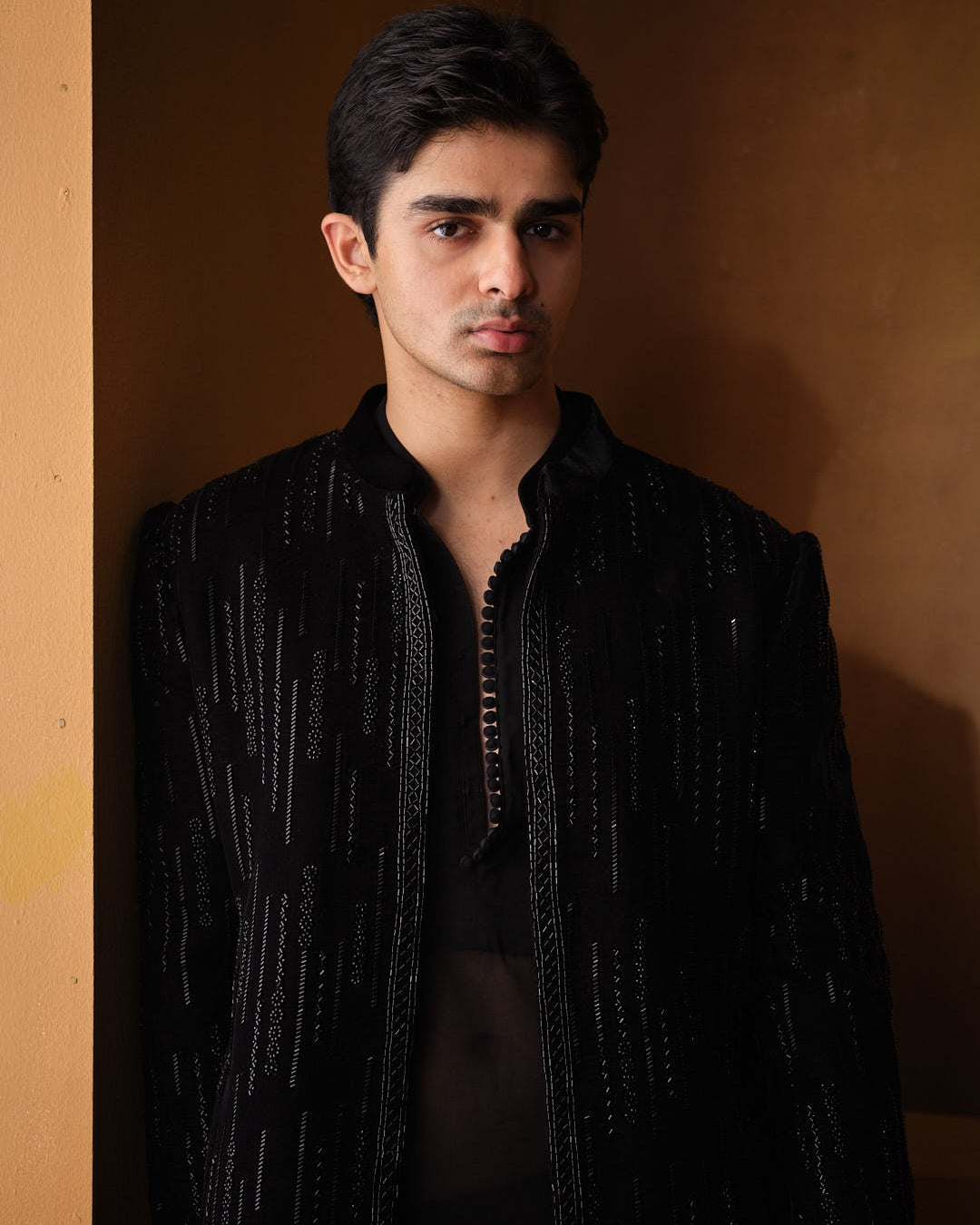 Black Velvet Indo Western Bandhgala Set