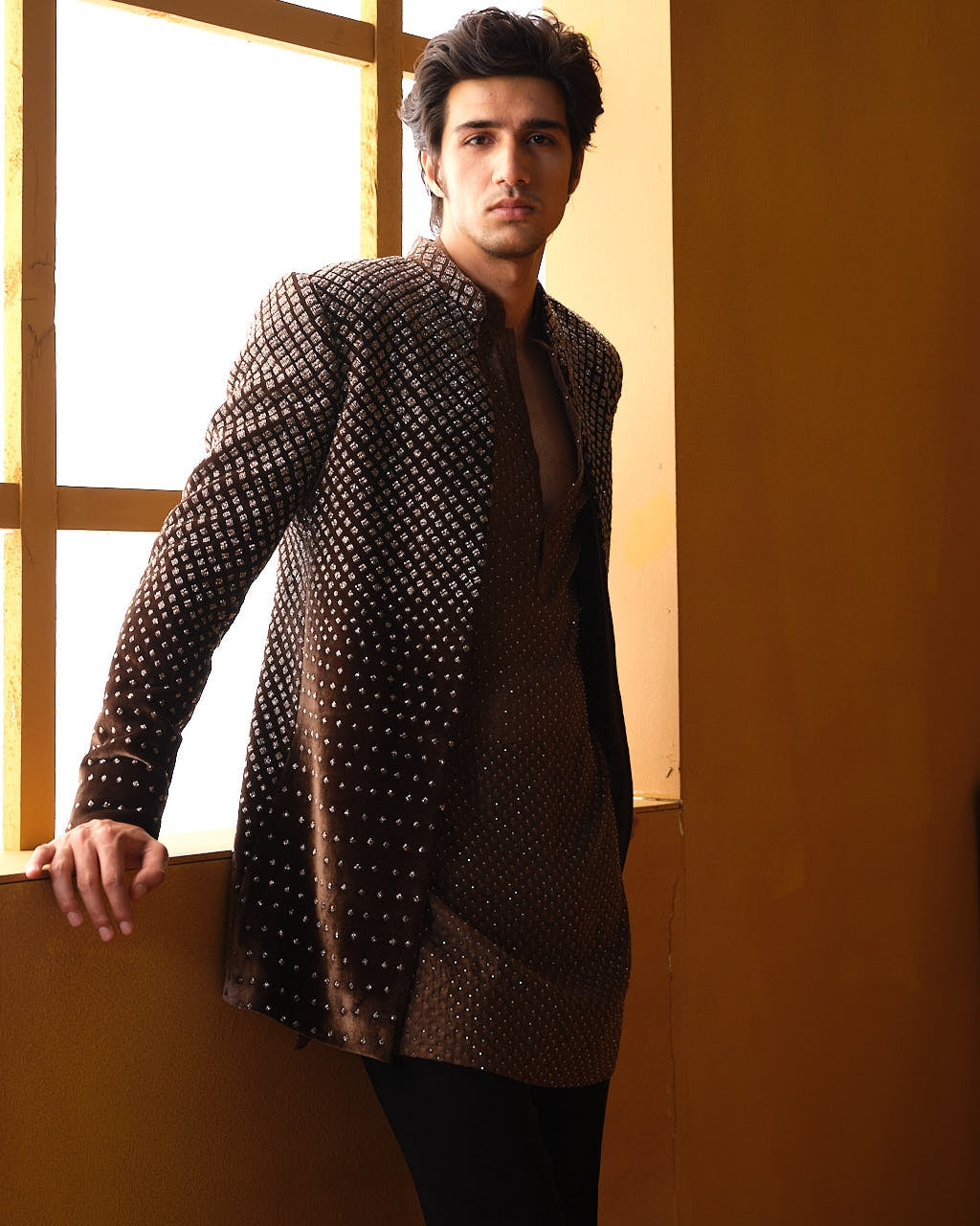 Brown Cutdana Bandhgala