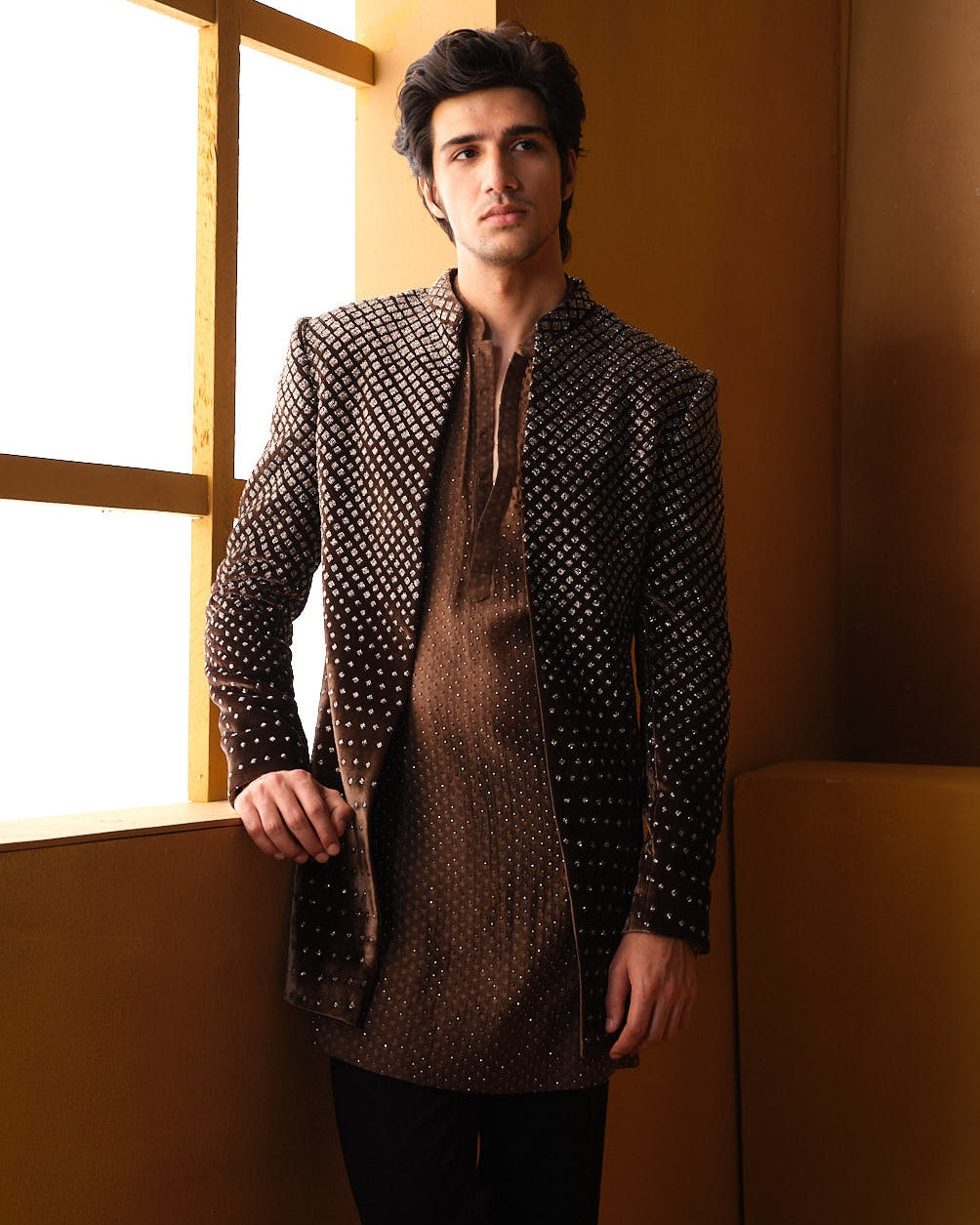 Brown Cutdana Bandhgala