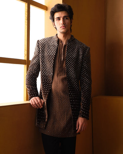 Brown Cutdana Bandhgala