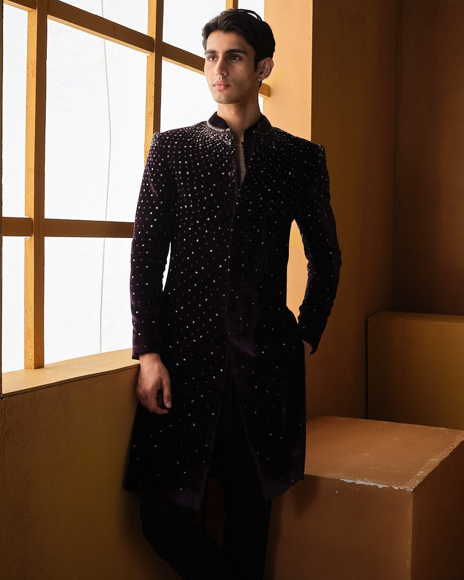 Wine Cutdana Sherwani