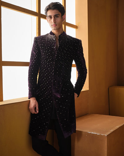Wine Cutdana Sherwani