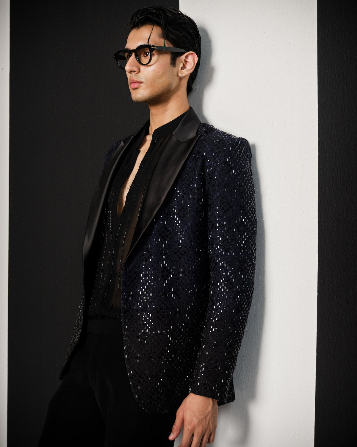 Navy Blue Cutdana Jacket