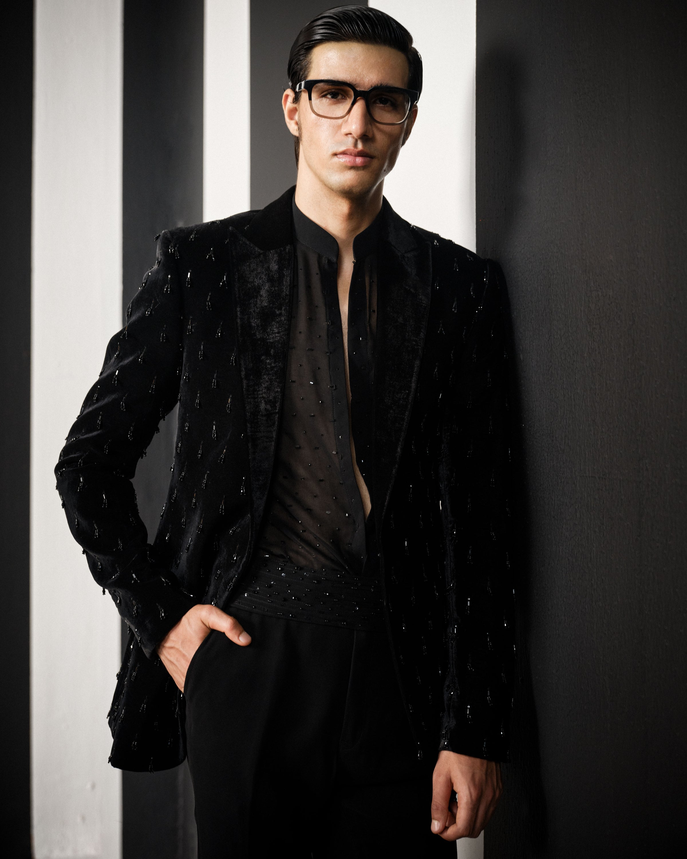 Black Tassels Embellished Velvet Jacket