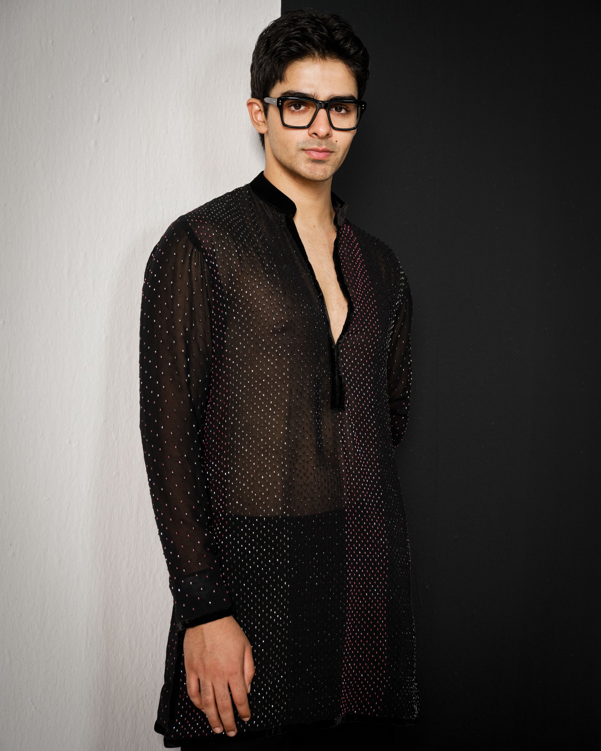 Black Multicolor Swarosvki Kurta