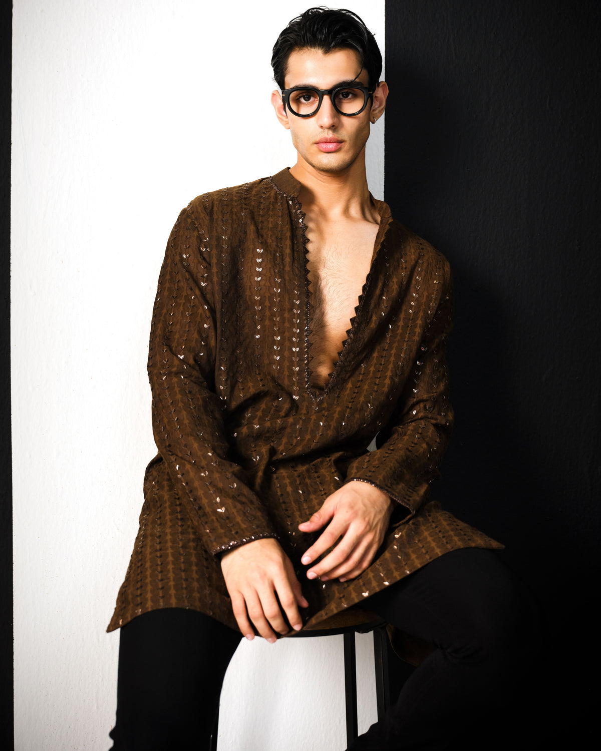 Espresso Brown Chanderi Kurta Set