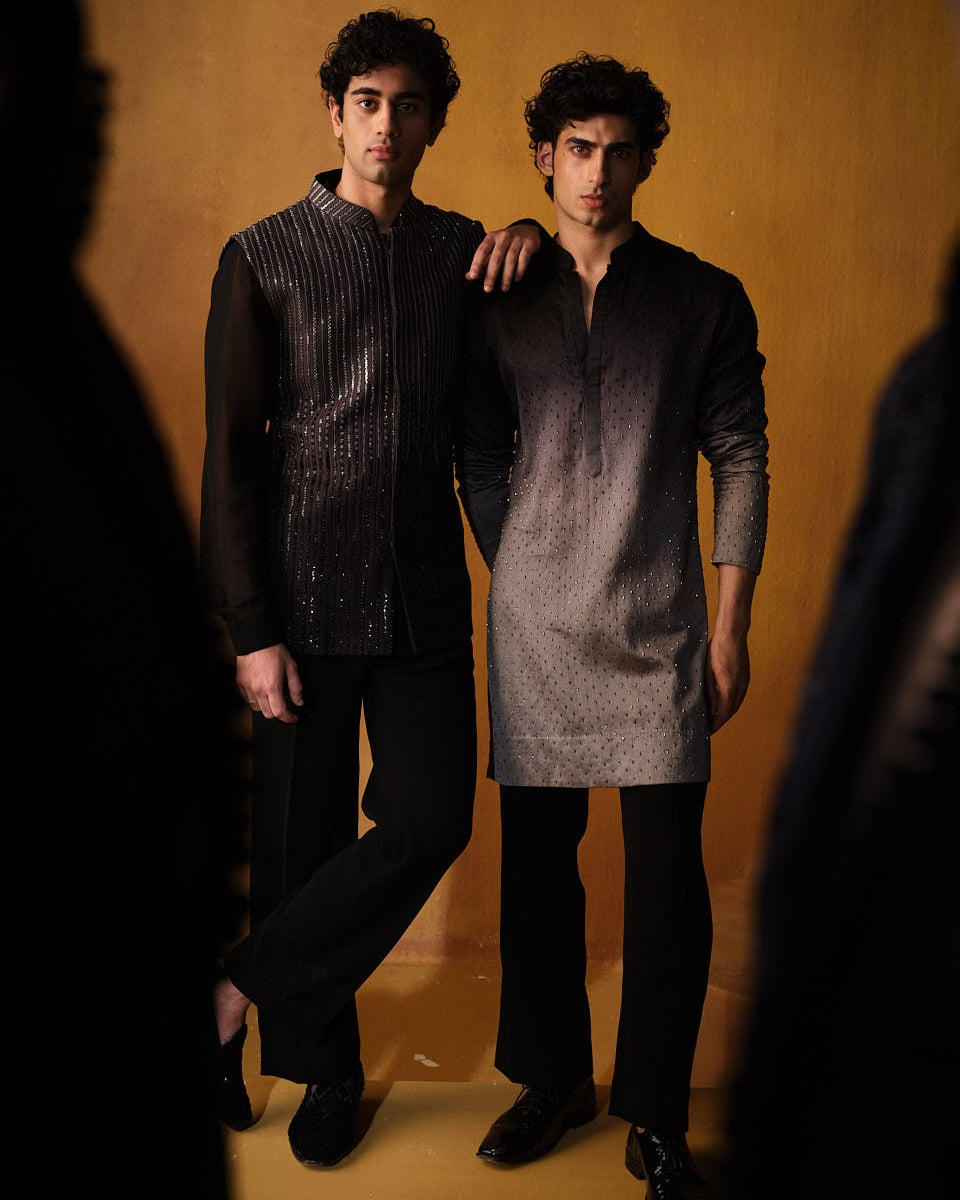 Black To Grey Cutdana Detailing Kurta
