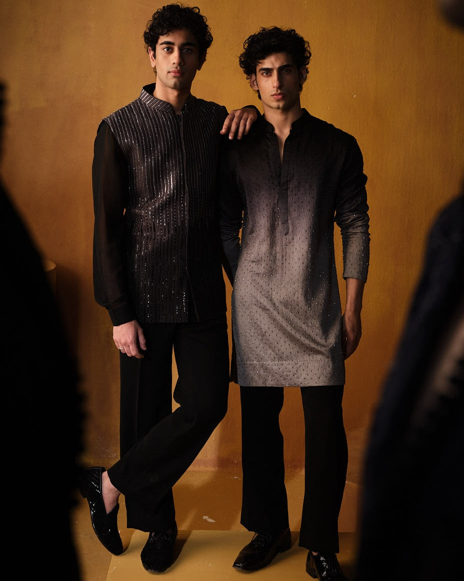 Black To Grey Cutdana Detailing Kurta