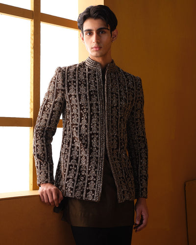 Brown Embroidery Bandhgala